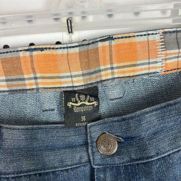 Competition Y2K Grunge Denim Jeans 36x32 Worn Streetwear Skate Baggy Plaid - Picture 6 of 7